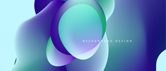 Abstract fluid shapes overlap, creating vibrant blue, purple hues. Modern design element for backgrounds, presentations. Smooth gradients present dynamic composition.