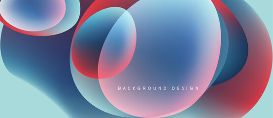 Abstract fluid shapes overlap. Blue, red, teal hues blend creating dynamic visual effect. Modern design element for backgrounds.