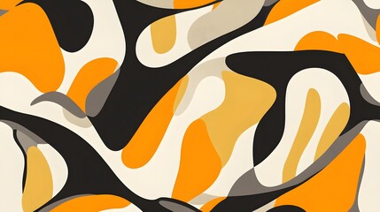 Naklejka premium Abstract Orange Black Beige Fluid Shapes Seamless Pattern