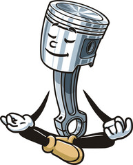 Cartoon character piston is meditating or relaxing