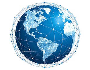 A stylized globe encased in a network of interconnected nodes