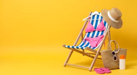Wooden beach chair with USA flag and umbrella isolated on white for summer vacation