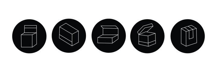 Box editable stroke pictogram and minimal thin line web icon set. Outline icons collection. Simple vector illustration.