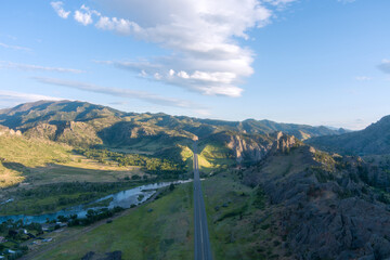 Fototapeta premium Aerial view of Tower Rock State Park in June