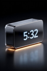 Time Management with Digital Calendar App. Digital clock displaying time in a sleek, modern design with glowing numbers.