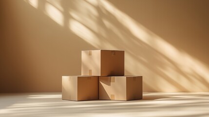 Linen Gift Boxes with Hemp Rope Cross-Tie on Rough Gray Tabletop, Multi-Size Brown Boxes Retro Texture Dark Gradient Background