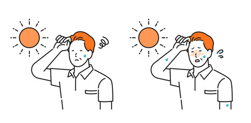 イラスト素材：熱中症で体調不良のシニア男性
