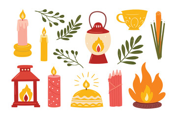 Candle Collection: A vibrant assortment of candles, from towering pillars to petite tapers, dances with their warm, inviting flames, creating a cozy, celebratory scene. 