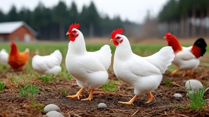 Fototapeta premium Chickens in a rural setting