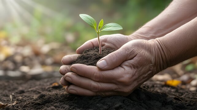 hand holding young tree for planting. concept eco earth day
