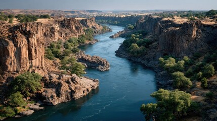 Obraz premium River winding through dramatic canyon landscape