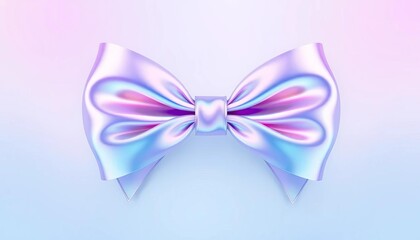 Pastel iridescent bow, gradient blue, purple, pink, symmetrical, smooth, whimsical, elegant,  backdrop,  gradient bow