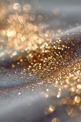 Golden glitter sparkles on a draped fabric