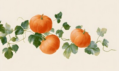 Obraz premium A beautiful illustration of pumpkins growing on vines, set against an elegant cream background