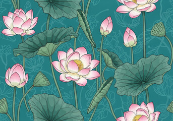 A Serene Nature Illustration with Tropical Leaves and Vibrant Colors