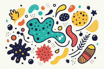 Fototapeta premium Whimsical abstract design featuring organic shapes and playful elements, perfect for adding a touch of modern art to any project, vibrant colors, dynamic composition, and eye-catching