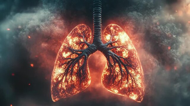 Burning lungs showing respiratory illness and air pollution
