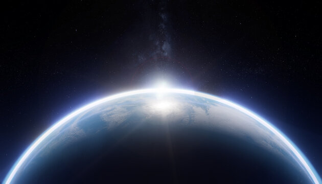 3D Earth sunrise with glowing lights