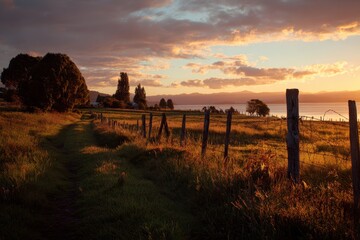 Obraz premium Taupo New Zealand. Idyllic Sunset Scenery in North Island Landscape