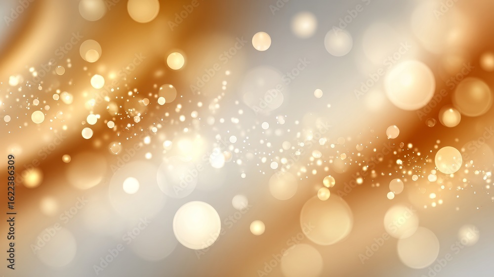 Wall mural golden light dots background with softly focused bubbles and shimmering festive bokeh effect