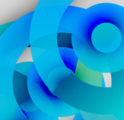 Obraz premium Abstract composition featuring overlapping circles, varying shades blue, teal, white. Minimalist design, modern aesthetic, fluid shapes.
