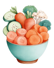 Doodle Vector Clipart of Steamed Vegetables in Ceramic Bowl, Representing Balanced Plant-Based Nutrition