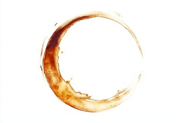 Coffee Cup Stain on White Paper Background, Artistic Circle Shape with Chaotic Liquid Patterns