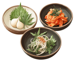 Doodle Vector Clipart of Kimchi, Pickled Radish, and Miso Cucumbers for Gut Health

