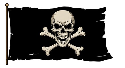 Grim Reaper's Jolly Roger: Vintage Pirate Flag Illustration