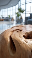 Closeup Of Modern Wooden Coffee Table In A Stylish Lobby