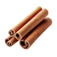 Whole Cinnamon Sticks, Expertly Captured with Focused Lighting and Isolated on a Transparent Background, Showcasing Textured Bark and Distinctive Rolls