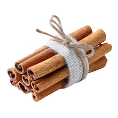 Whole Cinnamon Sticks, Expertly Captured with Focused Lighting and Isolated on a Transparent Background, Showcasing Textured Bark and Distinctive Rolls