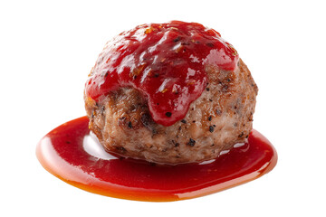 a Delicious Italian Meatball, Coated in Rich Red Marinara Sauce, Expertly Captured with Focused Lighting and Isolated on a Transparent Background