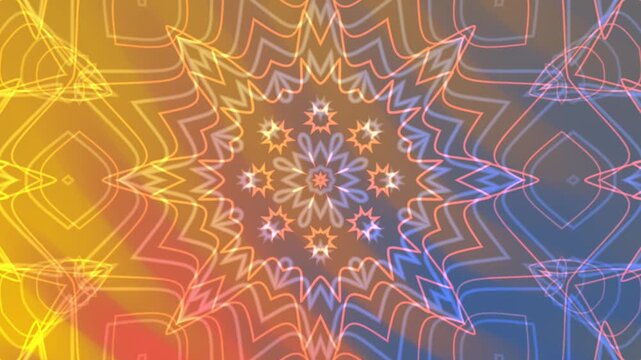 1950s Kitchen Kaleidoscope pattern motion background with vibrant yellow, orange, and blue colors and geometric shapes