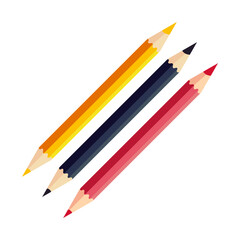 color pencils with three colors, red, yellow and blue. school stationery. high school. office stationery
