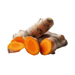 Vibrant Whole Turmeric Root, Isolated on Transparent Background with Focused Lighting

