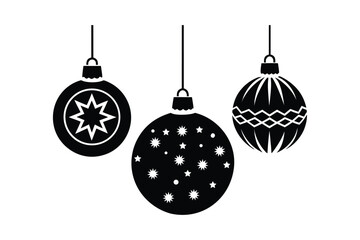 Christmas Ornaments Silhouette Vector Set Minimal Black and White Holiday Decorations
