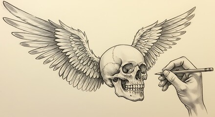 Winged Skull: A Graphite Drawing in Progress
