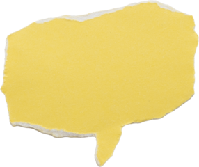 Yellow speech bubble with torn edges isolated on white background for communication and creativity concepts