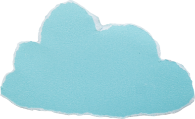 Blue paper cloud shape with textured edges isolated on white background for creative design and artistic projects