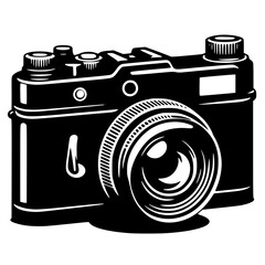 Vintage Camera Silhouette Clip Art, Classic Photography Black Icon, Isolated on White, Retro Camera Vector Design for Digital Use