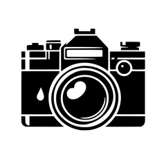 Vintage Camera Silhouette Clip Art, Classic Photography Black Icon, Isolated on White, Retro Camera Vector Design for Digital Use