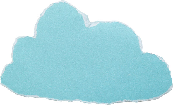 Blue paper cloud shape with textured edges isolated on white background for creative design and artistic projects