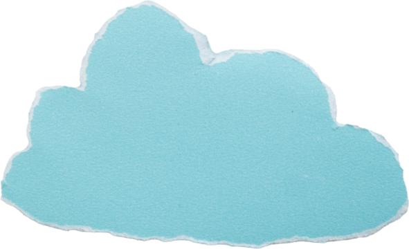 Blue paper cloud shape with textured edges isolated on white background for creative design and artistic projects