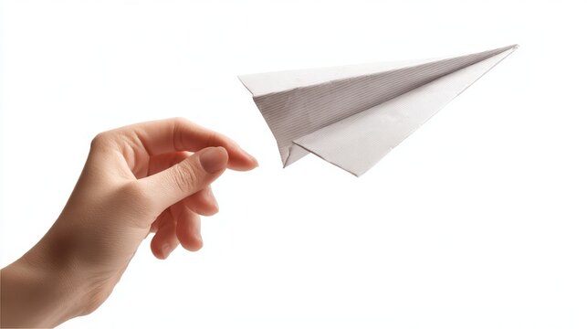 Throwing A Paper Airplane. Hand Launching Origami Aircraft for Travel Adventure