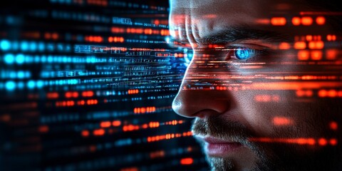 A Dedicated Man Programmer Working Late at Night in a Digital Cloud Environment Analyzing Code