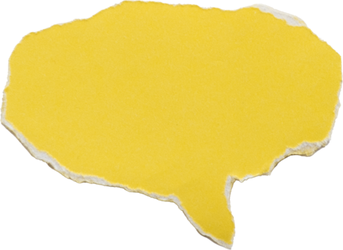 Yellow speech bubble shape torn paper isolated on white background for creative design and communication concepts