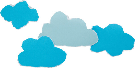 Blue paper clouds cutouts isolated on white background