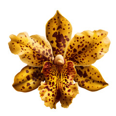Spotted Yellow Cattleya Orchid Isolated on Black Background – Tropical Exotic Flower