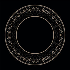 Beautiful gold round frame arabesques. Circle floral european national pattern frame arabesque. Vintage, ethnic vector frame with arabesques. Pattern frame for round surfaces, textiles, embroidery